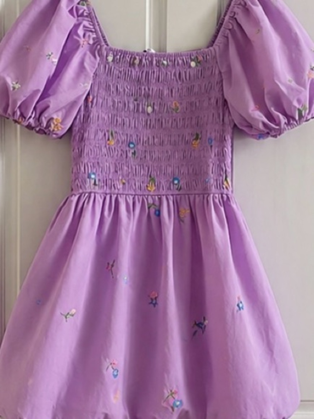ENGLISH FACTORY Smocked Dress with Balloon Sleeves embroidered Cottage core